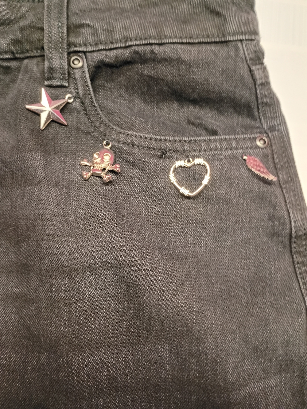 Black Wide Leg Jeans with Silver Chain Charms With Stars - Picture 5 of 7